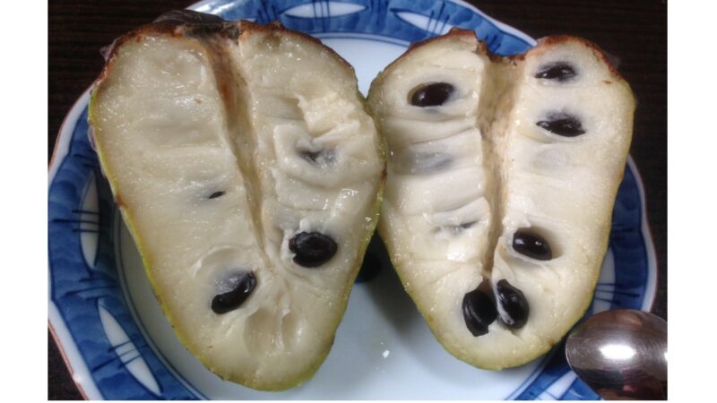 追熟して食べごろのアテモヤの断面