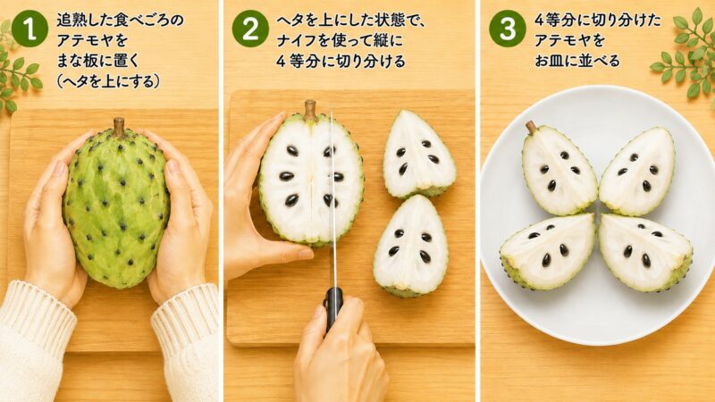 アテモヤを縦4等分に切る方法